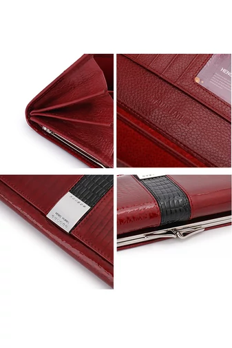  Elegancki damski portfel Bonluo w kolorze czarnym, wykonany z oryginalnej lakierowanej skóry z wzorem krokodyla, wymiary 9*18*3 cm