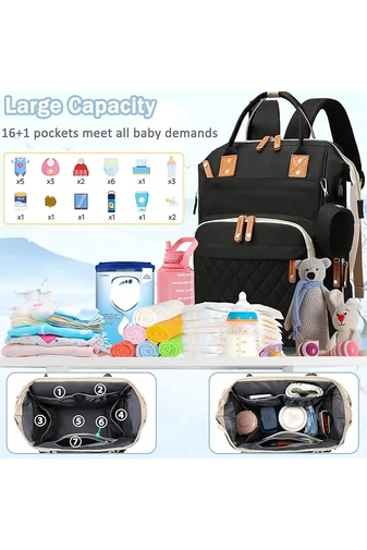  Plecak Bonluo dla mam, czarny, wielofunkcyjny, wodoodporny, z poliestru, z miejscem na USB, rozmiar Wizzair (40*29*15 cm)