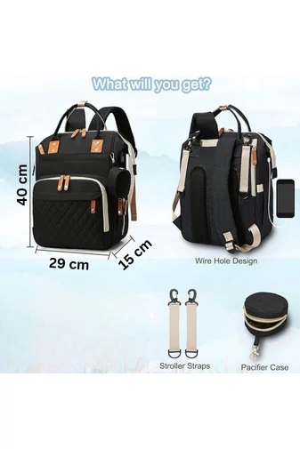  Plecak Bonluo dla mam, czarny, wielofunkcyjny, wodoodporny, z poliestru, z miejscem na USB, rozmiar Wizzair (40*29*15 cm)