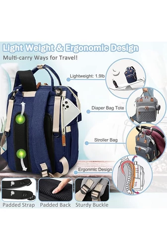  Bonluo Granatowy wielofunkcyjny wodoodporny plecak poliestrowy dla mam z portem USB Wizzair (40*29*15 cm)