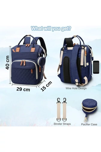  Bonluo Granatowy wielofunkcyjny wodoodporny plecak poliestrowy dla mam z portem USB Wizzair (40*29*15 cm)