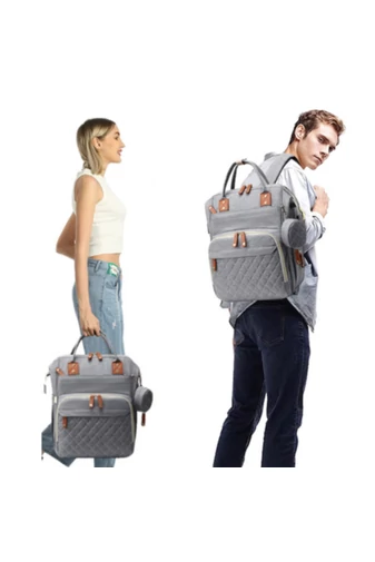 Wielofunkcyjny, wodoodporny plecak poliestrowy Bonluo Gray dla mam z portem USB Wizzair (rozmiar 40*29*15 cm)