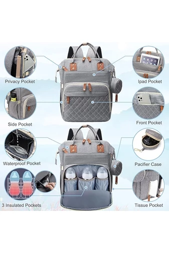 Wielofunkcyjny, wodoodporny plecak poliestrowy Bonluo Gray dla mam z portem USB Wizzair (rozmiar 40*29*15 cm)