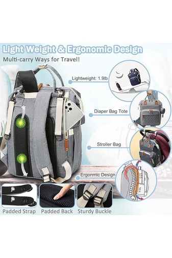 Wielofunkcyjny, wodoodporny plecak poliestrowy Bonluo Gray dla mam z portem USB Wizzair (rozmiar 40*29*15 cm)