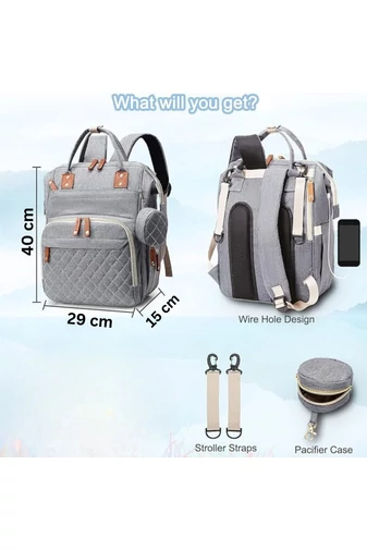 Wielofunkcyjny, wodoodporny plecak poliestrowy Bonluo Gray dla mam z portem USB Wizzair (rozmiar 40*29*15 cm)