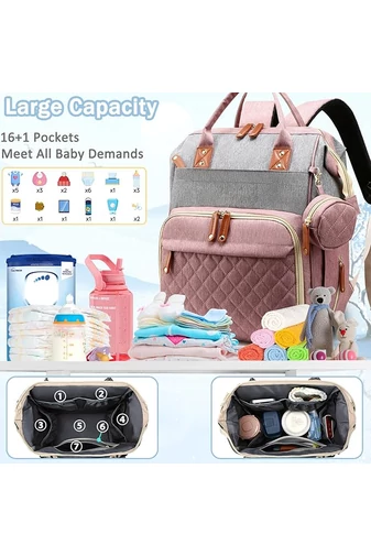  Wielofunkcyjny, wodoodporny plecak poliestrowy Bonluo w kolorze różowo-szarym dla mam z portem USB, rozmiar Wizzair (40*29*15 cm)