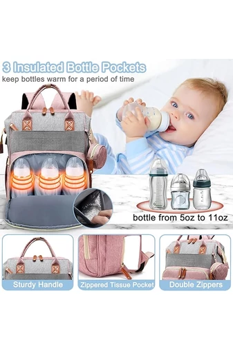  Wielofunkcyjny, wodoodporny plecak poliestrowy Bonluo w kolorze różowo-szarym dla mam z portem USB, rozmiar Wizzair (40*29*15 cm)