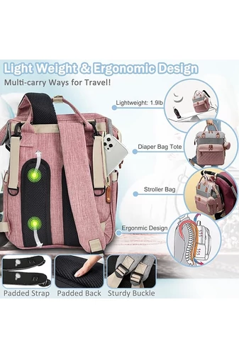  Wielofunkcyjny, wodoodporny plecak poliestrowy Bonluo w kolorze różowo-szarym dla mam z portem USB, rozmiar Wizzair (40*29*15 cm)