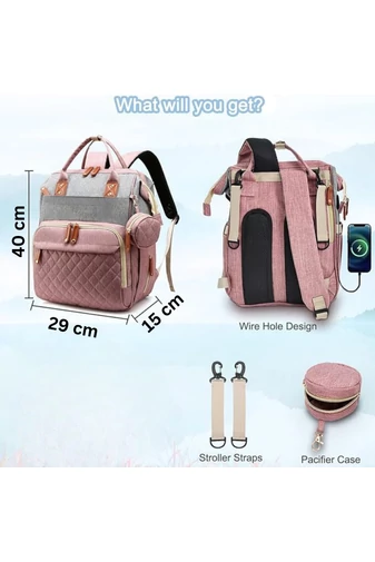  Wielofunkcyjny, wodoodporny plecak poliestrowy Bonluo w kolorze różowo-szarym dla mam z portem USB, rozmiar Wizzair (40*29*15 cm)