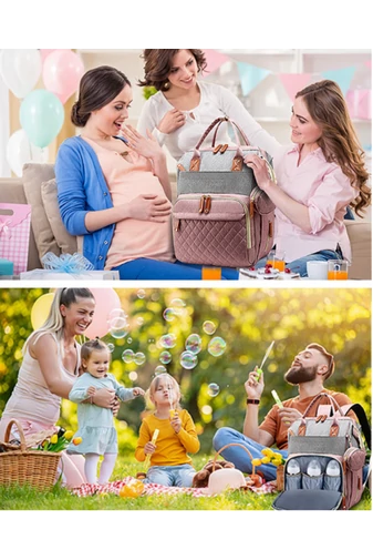  Wielofunkcyjny, wodoodporny plecak poliestrowy Bonluo w kolorze różowo-szarym dla mam z portem USB, rozmiar Wizzair (40*29*15 cm)