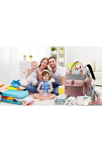  Wielofunkcyjny, wodoodporny plecak poliestrowy Bonluo w kolorze różowo-szarym dla mam z portem USB, rozmiar Wizzair (40*29*15 cm)