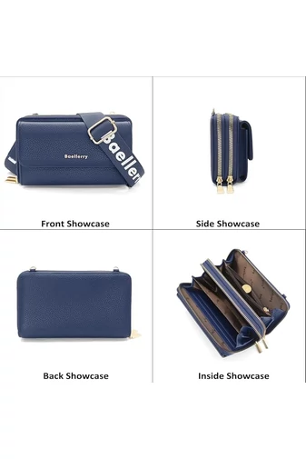  Portfel Bonluo z ciemnoniebieskiej skóry ekologicznej, 2 w 1, torba na ramię o kompaktowej konstrukcji z dołączonym mini portfelem, wymiary 11*19*7 cm