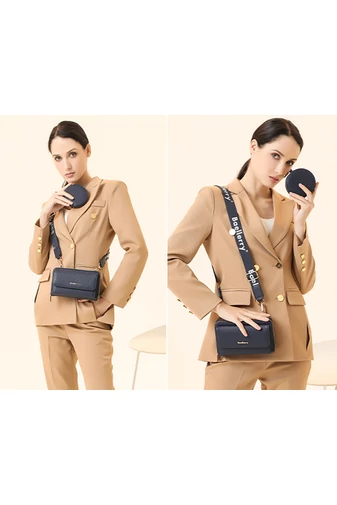  Portfel Bonluo z ciemnoniebieskiej skóry ekologicznej, 2 w 1, torba na ramię o kompaktowej konstrukcji z dołączonym mini portfelem, wymiary 11*19*7 cm