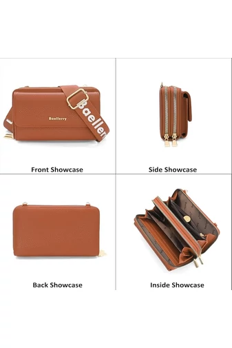  Portfel Bonluo Brown Faux Leather 2 w 1, torba na ramię o kompaktowej konstrukcji z dołączonym mini portfelem, wymiary 11*19*7 cm