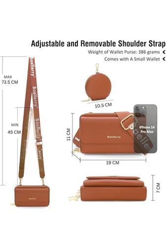  Portfel Bonluo Brown Faux Leather 2 w 1, torba na ramię o kompaktowej konstrukcji z dołączonym mini portfelem, wymiary 11*19*7 cm