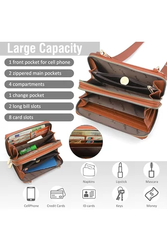  Portfel Bonluo Brown Faux Leather 2 w 1, torba na ramię o kompaktowej konstrukcji z dołączonym mini portfelem, wymiary 11*19*7 cm