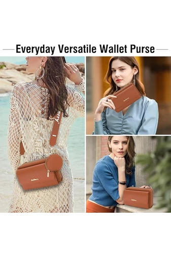  Portfel Bonluo Brown Faux Leather 2 w 1, torba na ramię o kompaktowej konstrukcji z dołączonym mini portfelem, wymiary 11*19*7 cm