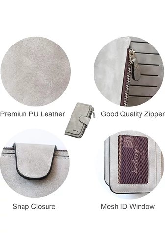  Wielofunkcyjny, elegancki portfel damski Bonluo w kolorze szarym, wykonany ze skóry ekologicznej, wymiary 19*11*2,5 cm