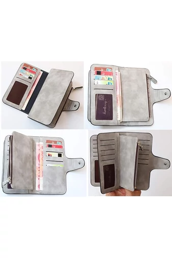  Wielofunkcyjny, elegancki portfel damski Bonluo w kolorze szarym, wykonany ze skóry ekologicznej, wymiary 19*11*2,5 cm