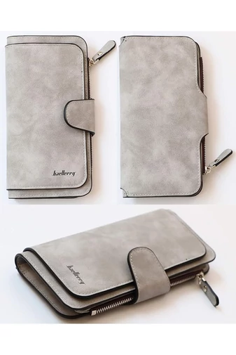  Wielofunkcyjny, elegancki portfel damski Bonluo w kolorze szarym, wykonany ze skóry ekologicznej, wymiary 19*11*2,5 cm