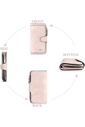  Bonluo Różowy Wielofunkcyjny Elegancki Portfel Damski Wykonany Ze Skóry Ekologicznej Rozmiar 19*11*2,5 cm