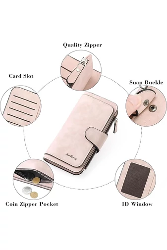  Bonluo Różowy Wielofunkcyjny Elegancki Portfel Damski Wykonany Ze Skóry Ekologicznej Rozmiar 19*11*2,5 cm
