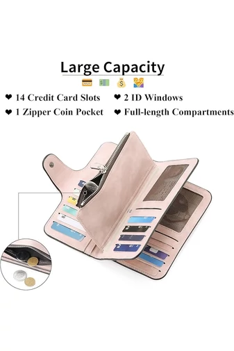  Bonluo Różowy Wielofunkcyjny Elegancki Portfel Damski Wykonany Ze Skóry Ekologicznej Rozmiar 19*11*2,5 cm