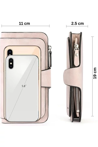  Bonluo Różowy Wielofunkcyjny Elegancki Portfel Damski Wykonany Ze Skóry Ekologicznej Rozmiar 19*11*2,5 cm