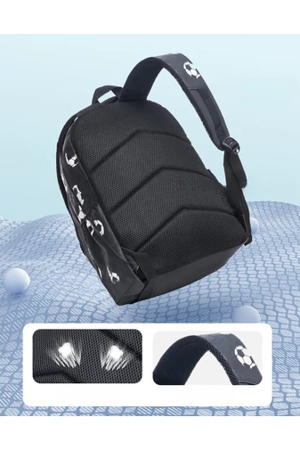  Plecak ergonomiczny Bonluo dla dzieci w kolorze niebieskim ze złotym, z motywem piłki nożnej, tkanina Oxford, 40*29*19 cm