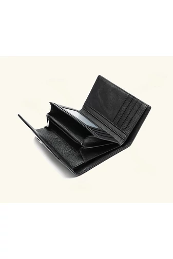  Elegancki czarny portfel Bonluo z prawdziwej lakierowanej skóry z wzorem kamienia (14*10 cm)