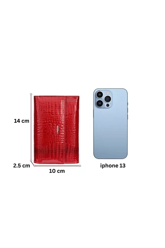  Elegancki czarny portfel Bonluo z prawdziwej lakierowanej skóry z wzorem kamienia (14*10 cm)
