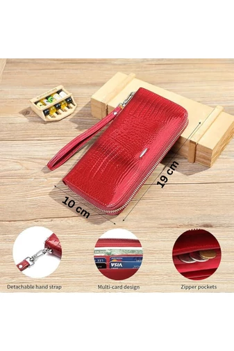 Elegancki damski portfel w kolorze czerwonym, wykonany z oryginalnej lakierowanej skóry, rozmiar bransoletki (19*10*2 cm)