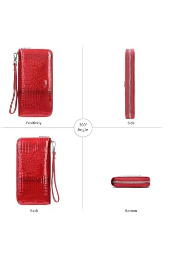 Elegancki damski portfel w kolorze czerwonym, wykonany z oryginalnej lakierowanej skóry, rozmiar bransoletki (19*10*2 cm)
