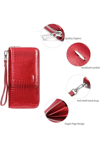 Elegancki damski portfel w kolorze czerwonym, wykonany z oryginalnej lakierowanej skóry, rozmiar bransoletki (19*10*2 cm)