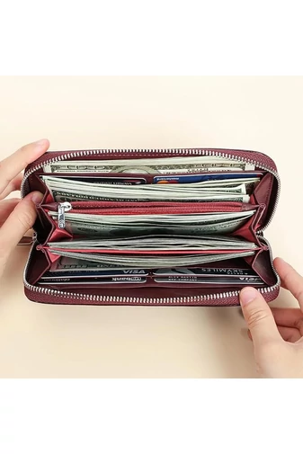 Elegancki damski portfel w kolorze czerwonym, wykonany z oryginalnej lakierowanej skóry, rozmiar bransoletki (19*10*2 cm)