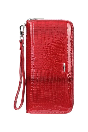 Elegancki damski portfel w kolorze czerwonym, wykonany z oryginalnej lakierowanej skóry, rozmiar bransoletki (19*10*2 cm)