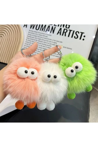 Puszysty brelok Bonluo z dużymi szarymi oczami, idealny do kluczy lub plecaka