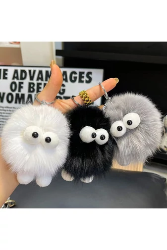  Puszysty brelok Bonluo z dużymi szarymi oczami, idealny do kluczy lub plecaka