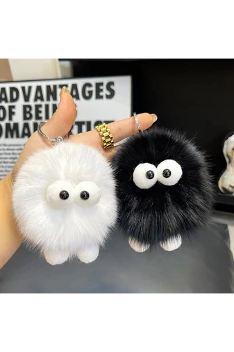  Puszysty brelok Bonluo z dużymi szarymi oczami, idealny do kluczy lub plecaka