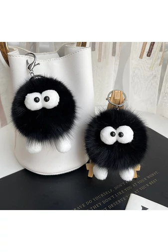  Puszysty brelok Bonluo z dużymi szarymi oczami, idealny do kluczy lub plecaka