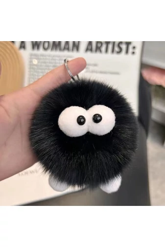  Puszysty brelok Bonluo z dużymi szarymi oczami, idealny do kluczy lub plecaka
