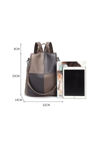  Materiał: imitacja skóry Wymiary: 33×32×14 cm Regulowane szelki Odpinany pasek do ręki: 70 cm