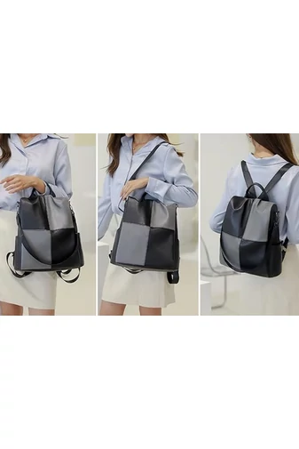  Materiał: imitacja skóry Wymiary: 33×32×14 cm Regulowane szelki Odpinany pasek do ręki: 70 cm