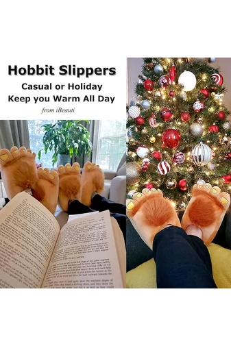 Ciepłe i wygodne brązowe kapcie Hobbit, rozmiar uniwersalny (36-41), materiał pluszowy