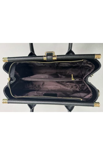  Elegancka czarna torebka Bonluo ze skóry naturalnej ze złotymi detalami. Wymiary (22*32,5*14 cm)