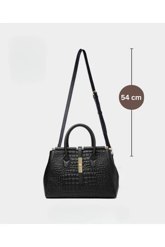 Elegancka czarna torebka Bonluo ze skóry naturalnej ze złotymi detalami. Wymiary (22*32,5*14 cm)