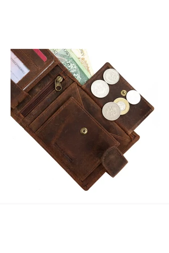  Portfel męski Bellugio Vintage w kolorze brązowym z motywem psa, wykonany z prawdziwej skóry, rozmiar (9*12*2 cm)