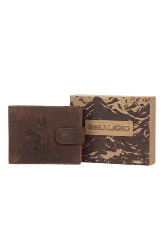  Portfel męski Bellugio Vintage w kolorze brązowym z motywem psa, wykonany z prawdziwej skóry, rozmiar (9*12*2 cm)