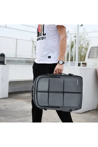 Plecak Bonluo szary w stylu walizki, wielofunkcyjny, z możliwością rozszerzenia, wymiary Wizzair 40*30*20 cm