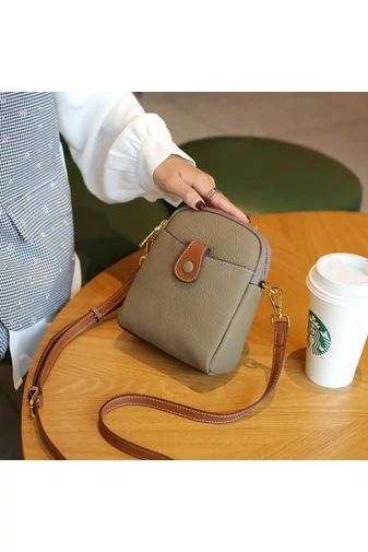  Torebka Bonluo Khaki Mini Crossbody z prawdziwej skóry, rozmiar (20*14*8 cm)